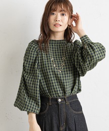 《WEB限定》パワショルギンガムチェックブラウス
