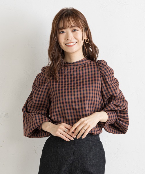 prose verse(プロズヴェール)の「《WEB限定》パワショルギンガムチェックブラウス(シャツ/ブラウス・レディース・グリーン/モカ/ブラウン・FREE)」の4枚目の写真