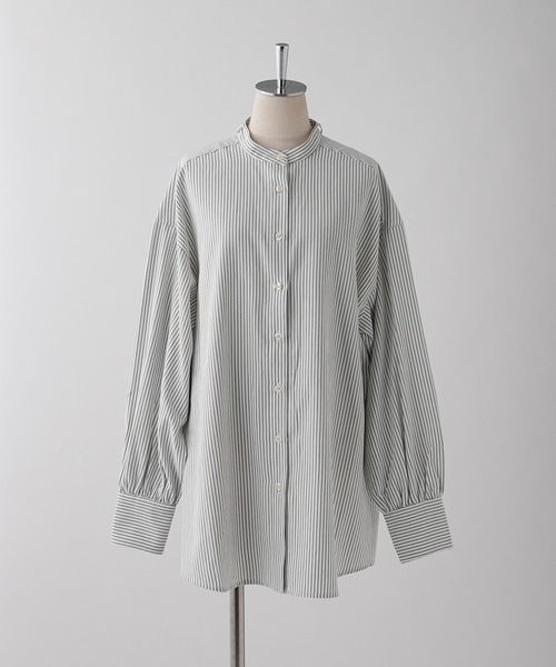 one after another NICE CLAUP（ワンアフターアナザーナイスクラップ）の「1枚で主役級の存在感。2Wayボウタイルーズシルエットシャツ（シャツ/ブラウス・レディース・グレー/オフホワイト/ベージュ系その他/ストライプ・FREE）」の16枚目の写真