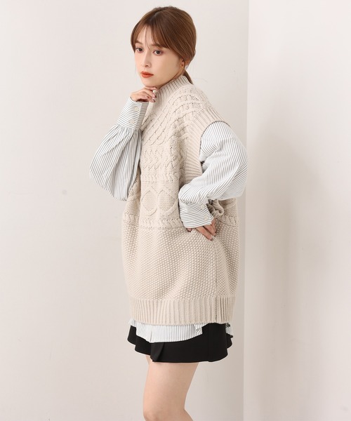 one after another NICE CLAUP（ワンアフターアナザーナイスクラップ）の「1枚で主役級の存在感。2Wayボウタイルーズシルエットシャツ（シャツ/ブラウス・レディース・グレー/オフホワイト/ベージュ系その他/ストライプ・FREE）」の11枚目の写真