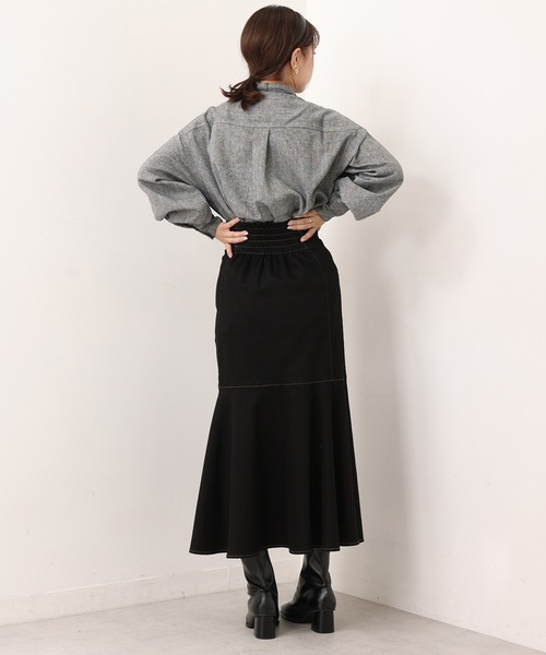 one after another NICE CLAUP（ワンアフターアナザーナイスクラップ）の「1枚で主役級の存在感。2Wayボウタイルーズシルエットシャツ（シャツ/ブラウス・レディース・グレー/オフホワイト/ベージュ系その他/ストライプ・FREE）」の8枚目の写真