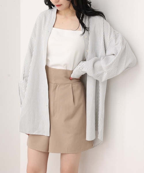 one after another NICE CLAUP（ワンアフターアナザーナイスクラップ）の「1枚で主役級の存在感。2Wayボウタイルーズシルエットシャツ（シャツ/ブラウス・レディース・グレー/オフホワイト/ベージュ系その他/ストライプ・FREE）」の17枚目の写真