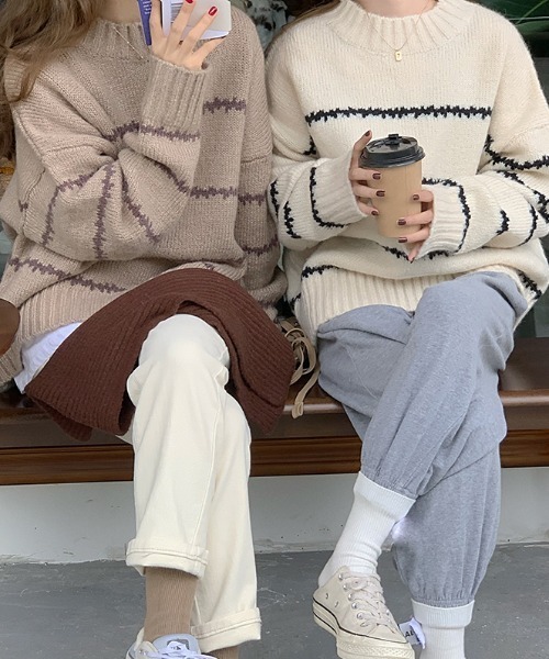 MANGROVE（マングローブ）の「配色ラインニットプルオーバー（ニット/セーター・レディース・ホワイト/ブラック/ベージュ・FREE）」の5枚目の写真