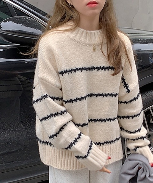 MANGROVE（マングローブ）の「配色ラインニットプルオーバー（ニット/セーター・レディース・ホワイト/ブラック/ベージュ・FREE）」の8枚目の写真