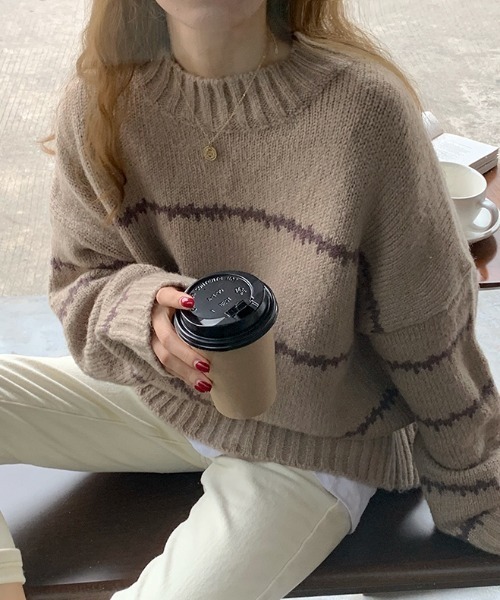 MANGROVE（マングローブ）の「配色ラインニットプルオーバー（ニット/セーター・レディース・ホワイト/ブラック/ベージュ・FREE）」の13枚目の写真