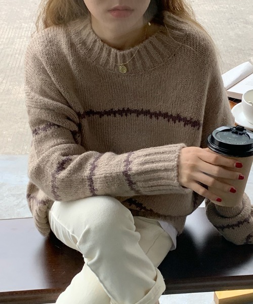 MANGROVE（マングローブ）の「配色ラインニットプルオーバー（ニット/セーター・レディース・ホワイト/ブラック/ベージュ・FREE）」の14枚目の写真