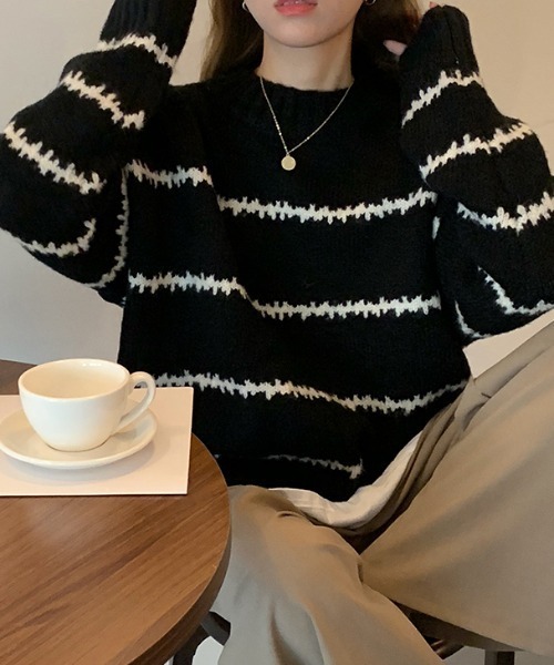 MANGROVE（マングローブ）の「配色ラインニットプルオーバー（ニット/セーター・レディース・ホワイト/ブラック/ベージュ・FREE）」の19枚目の写真