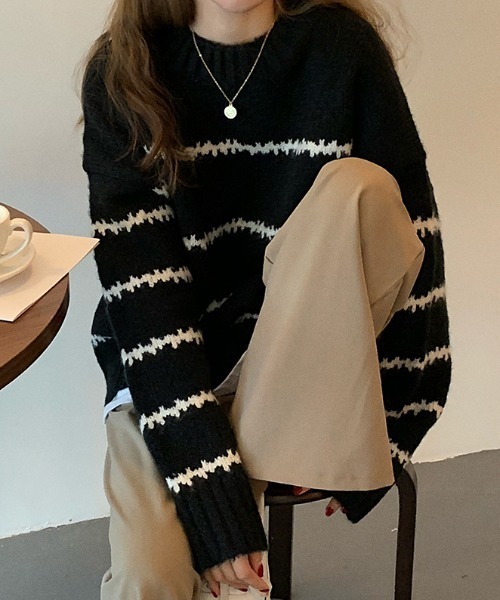 MANGROVE（マングローブ）の「配色ラインニットプルオーバー（ニット/セーター・レディース・ホワイト/ブラック/ベージュ・FREE）」の20枚目の写真