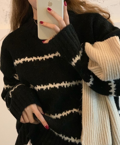 MANGROVE（マングローブ）の「配色ラインニットプルオーバー（ニット/セーター・レディース・ホワイト/ブラック/ベージュ・FREE）」の22枚目の写真