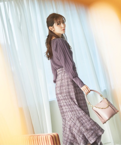 PROPORTION BODY DRESSING（プロポーションボディドレッシング）の「【堀田茜さん着用　美人百花11月号 掲載商品】チェックツイードマーメイドスカート / 1211220002（スカート・レディース・ブルー/ブラック/パープル/ピンク・SMALL/MEDIUM）」の3枚目の写真