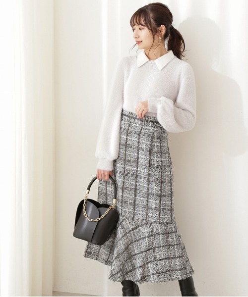 PROPORTION BODY DRESSING（プロポーションボディドレッシング）の「【堀田茜さん着用　美人百花11月号 掲載商品】チェックツイードマーメイドスカート / 1211220002（スカート・レディース・ブルー/ブラック/パープル/ピンク・SMALL/MEDIUM）」の2枚目の写真