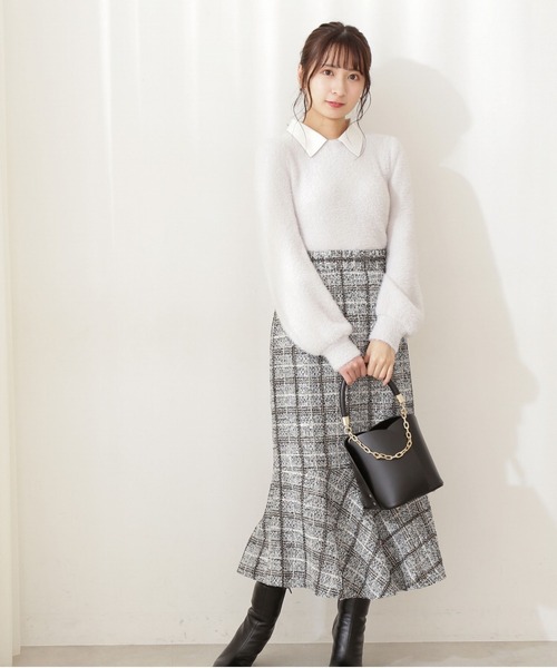 PROPORTION BODY DRESSING（プロポーションボディドレッシング）の「【堀田茜さん着用　美人百花11月号 掲載商品】チェックツイードマーメイドスカート / 1211220002（スカート・レディース・ブルー/ブラック/パープル/ピンク・SMALL/MEDIUM）」の12枚目の写真