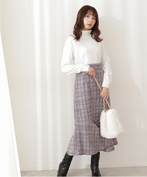 PROPORTION BODY DRESSING（プロポーションボディドレッシング）の「【堀田茜さん着用　美人百花11月号 掲載商品】チェックツイードマーメイドスカート / 1211220002（スカート・レディース・ブルー/ブラック/パープル/ピンク・SMALL/MEDIUM）」の6枚目の写真