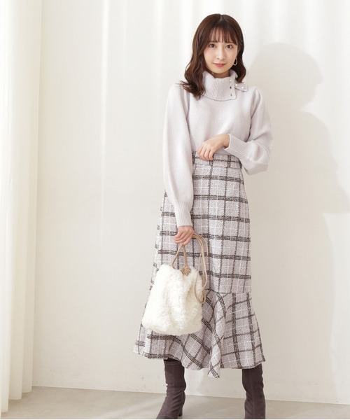 PROPORTION BODY DRESSING（プロポーションボディドレッシング）の「【堀田茜さん着用　美人百花11月号 掲載商品】チェックツイードマーメイドスカート / 1211220002（スカート・レディース・ブルー/ブラック/パープル/ピンク・SMALL/MEDIUM）」の13枚目の写真