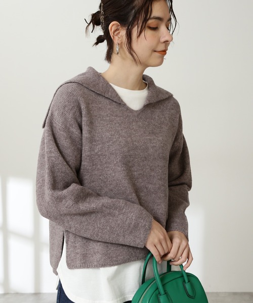 N.(N. Natural Beauty Basic)(エヌエヌナチュラルビューティーベーシック)の「≪◆セーラーカラートップニット≫(ニット/セーター・レディース・オフホワイト/トップグレー/モカ・MEDIUM)」の3枚目の写真