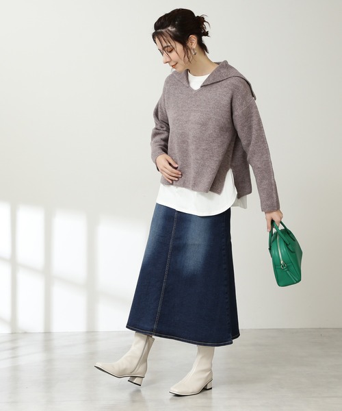 N.(N. Natural Beauty Basic)(エヌエヌナチュラルビューティーベーシック)の「≪◆セーラーカラートップニット≫(ニット/セーター・レディース・オフホワイト/トップグレー/モカ・MEDIUM)」の4枚目の写真