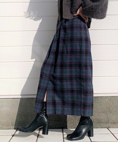 Q（キュー）の「コットンチェックタイトスカート（スカート・レディース・グリーン系その他/レッド系その他・MEDIUM）」の2枚目の写真