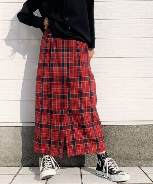 Q（キュー）の「コットンチェックタイトスカート（スカート・レディース・グリーン系その他/レッド系その他・MEDIUM）」の9枚目の写真