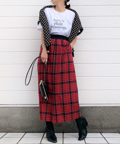 Q（キュー）の「コットンチェックタイトスカート（スカート・レディース・グリーン系その他/レッド系その他・MEDIUM）」の10枚目の写真
