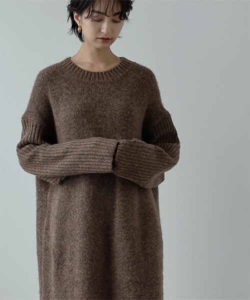 miette(ミエット)の「ウール混リブ袖ニットワンピース(ワンピース・レディース・ブラウン/チャコール・FREE)」の7枚目の写真