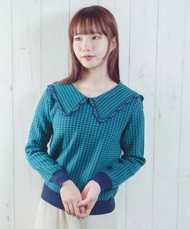 K/衿付きチェックトップス