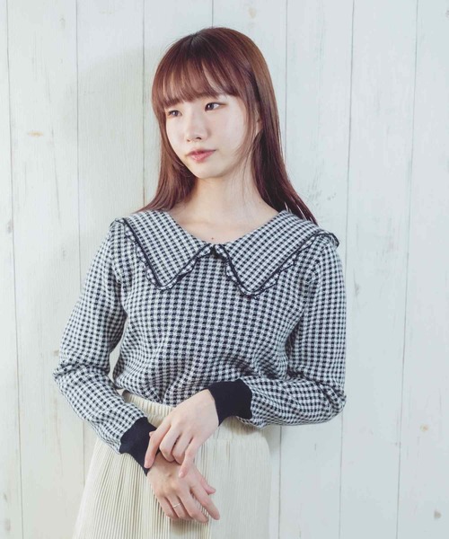 Clice de Paris（クリシェドゥパリス）の「K/衿付きチェックトップス（Tシャツ/カットソー・レディース・グリーン/ブラック・ONESIZE）」の2枚目の写真