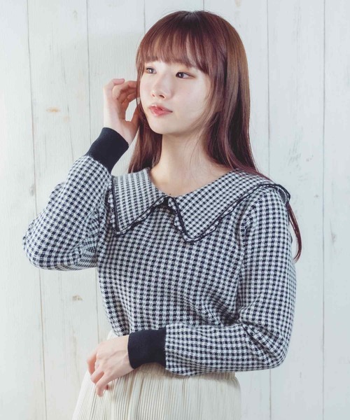 Clice de Paris（クリシェドゥパリス）の「K/衿付きチェックトップス（Tシャツ/カットソー・レディース・グリーン/ブラック・ONESIZE）」の6枚目の写真