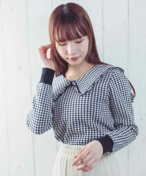 Clice de Paris（クリシェドゥパリス）の「K/衿付きチェックトップス（Tシャツ/カットソー・レディース・グリーン/ブラック・ONESIZE）」の3枚目の写真