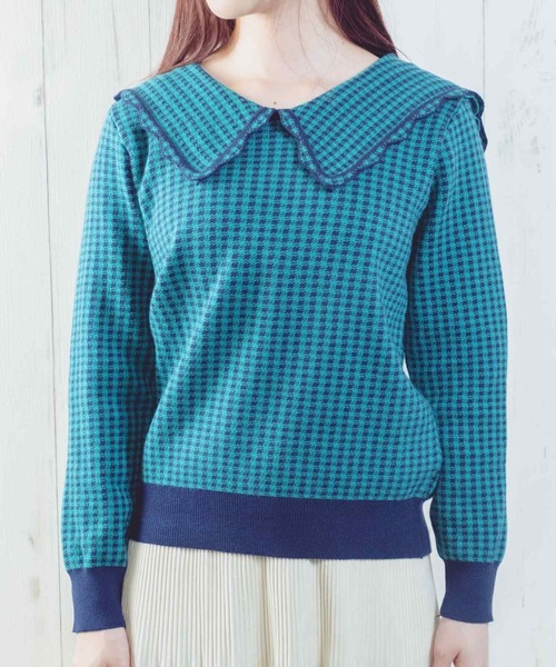 Clice de Paris（クリシェドゥパリス）の「K/衿付きチェックトップス（Tシャツ/カットソー・レディース・グリーン/ブラック・ONESIZE）」の8枚目の写真