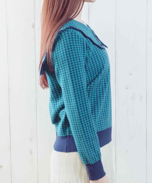 Clice de Paris（クリシェドゥパリス）の「K/衿付きチェックトップス（Tシャツ/カットソー・レディース・グリーン/ブラック・ONESIZE）」の5枚目の写真