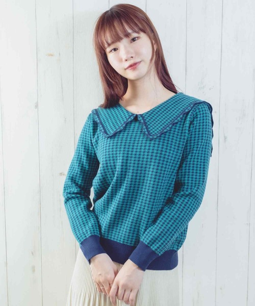 Clice de Paris（クリシェドゥパリス）の「K/衿付きチェックトップス（Tシャツ/カットソー・レディース・グリーン/ブラック・ONESIZE）」の10枚目の写真