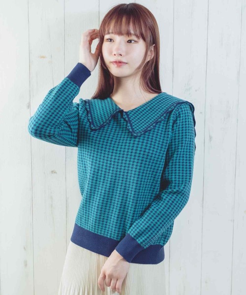 Clice de Paris（クリシェドゥパリス）の「K/衿付きチェックトップス（Tシャツ/カットソー・レディース・グリーン/ブラック・ONESIZE）」の7枚目の写真