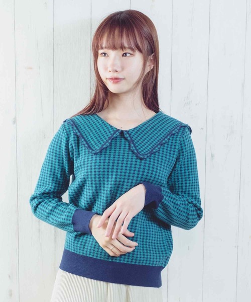 Clice de Paris（クリシェドゥパリス）の「K/衿付きチェックトップス（Tシャツ/カットソー・レディース・グリーン/ブラック・ONESIZE）」の4枚目の写真