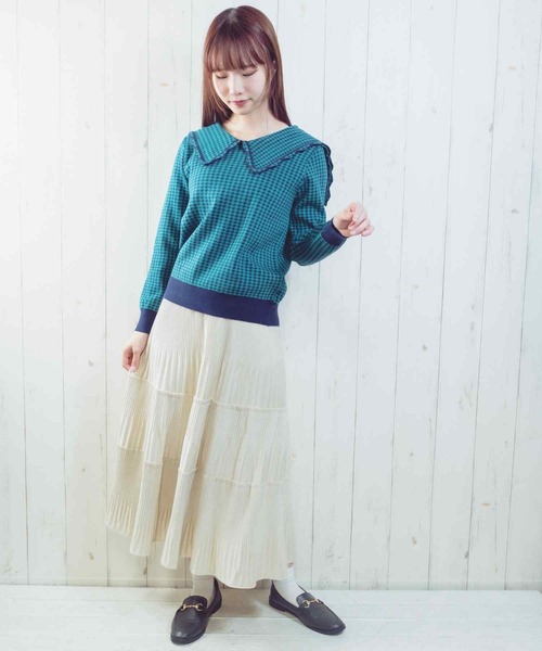 Clice de Paris（クリシェドゥパリス）の「K/衿付きチェックトップス（Tシャツ/カットソー・レディース・グリーン/ブラック・ONESIZE）」の11枚目の写真