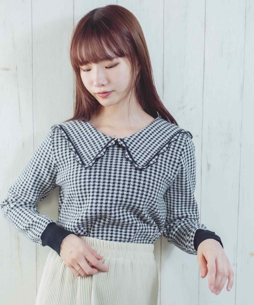 Clice de Paris（クリシェドゥパリス）の「K/衿付きチェックトップス（Tシャツ/カットソー・レディース・グリーン/ブラック・ONESIZE）」の9枚目の写真