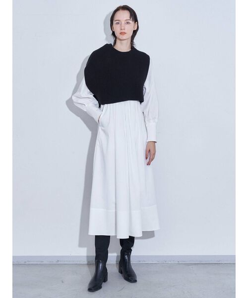 ELENDEEK(エレンディーク)の「ショートニットセットフィット&フレアワンピース(ワンピース・レディース・ブラック/オフホワイト・01/02)」の1枚目の写真