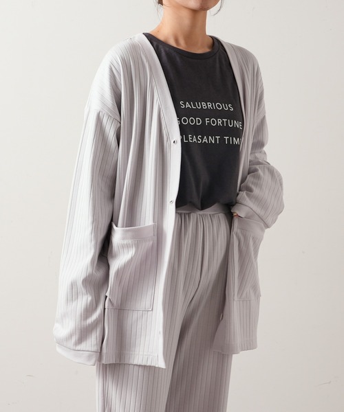 TERRITOIRE（テリトワール）の「ワイドリブカーディガン（カーディガン/ボレロ・レディース・ライトグレー/グリーン/アイボリー・FREE）」の3枚目の写真