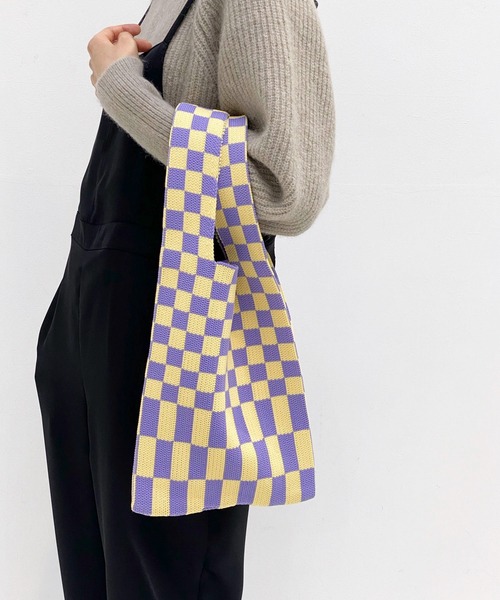 ottilie(オティーリエ)の「チェッカー柄ニットBAG(ハンドバッグ・レディース・ブラック/パープル・FREE)」の9枚目の写真