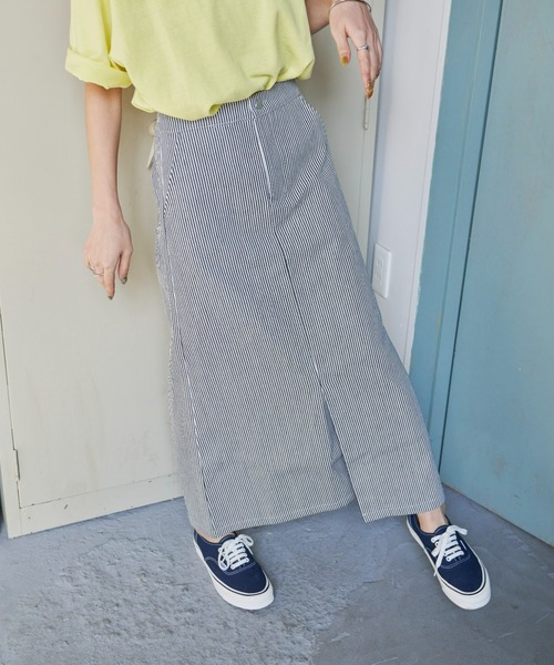 Auntie Rosa Holiday（アンティローザホリデー）の「フロントスリットロングスカート（スカート・レディース・ストライプ/アイボリー/オレンジ・FREE）」の16枚目の写真