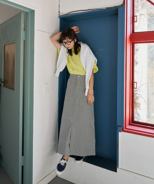 Auntie Rosa Holiday（アンティローザホリデー）の「フロントスリットロングスカート（スカート・レディース・ストライプ/アイボリー/オレンジ・FREE）」の7枚目の写真