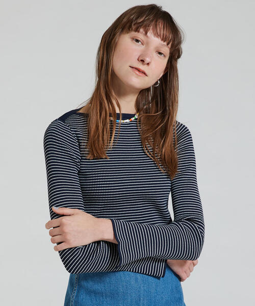 TOMORROWLAND (トゥモローランド)の「コットンリブ ボートネックプルオーバー(ニット/セーター・レディース・ライトベージュ/ブルー系その他4/ピンク/ホワイト・S)」の4枚目の写真