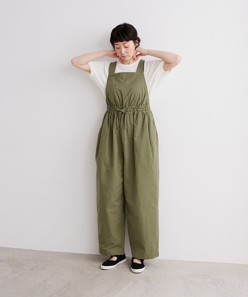 note et silence （ノートエシロンス）の「【 AMB100貨 】コットンダンプギャザーサロペット（サロペット/オーバーオール・レディース・カーキ/ネイビー・FREE）」の6枚目の写真