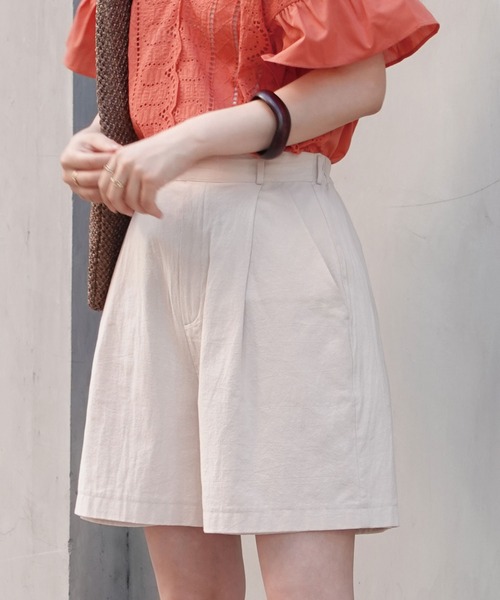 CORNERS（コーナーズ）の「リネンライクハーフパンツ【セットアップ可能】（その他パンツ・レディース・ライトベージュ/ライトグリーン/モカ/ブラック・M）」の4枚目の写真