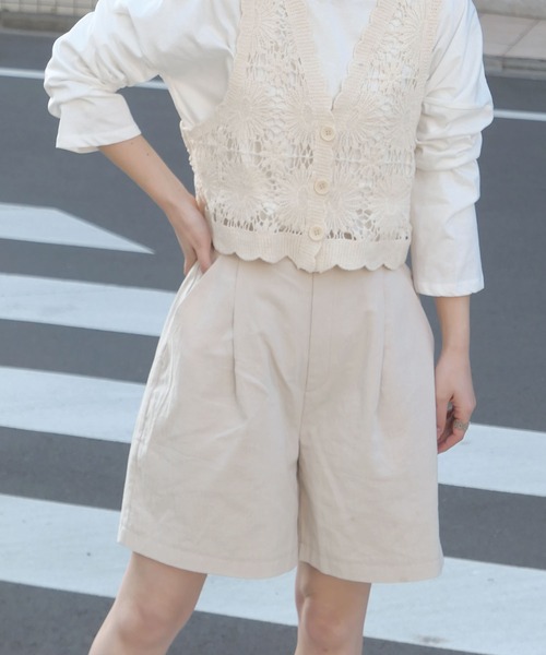 CORNERS（コーナーズ）の「リネンライクハーフパンツ【セットアップ可能】（その他パンツ・レディース・ライトベージュ/ライトグリーン/モカ/ブラック・M）」の7枚目の写真