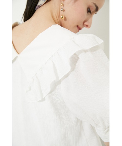 rienda(リエンダ)の「ビッグカラーVネックブラウス(シャツ/ブラウス・レディース・ホワイト/ブラック/グレー・FREE)」の5枚目の写真