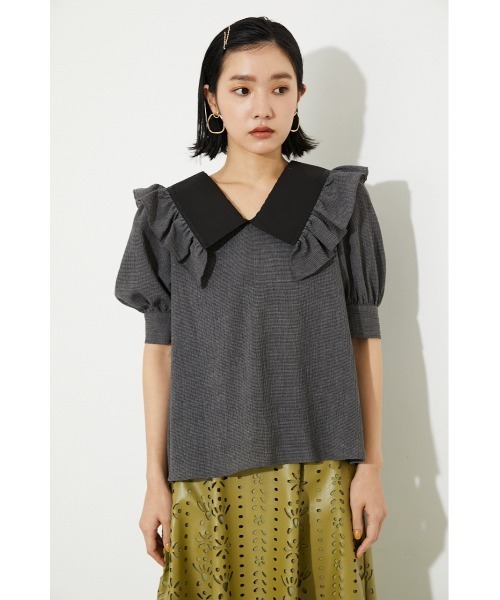 rienda(リエンダ)の「ビッグカラーVネックブラウス(シャツ/ブラウス・レディース・ホワイト/ブラック/グレー・FREE)」の12枚目の写真