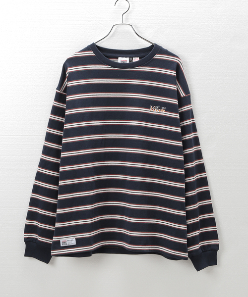 VISION STREET WEAR（ヴィジョンストリートウェア）の「【VISION / ビジョン】別注 MLT BORDER ロングスリーブT（Tシャツ/カットソー・メンズ・ネイビー/ブラック系その他・MEDIUM/LARGE）」の2枚目の写真