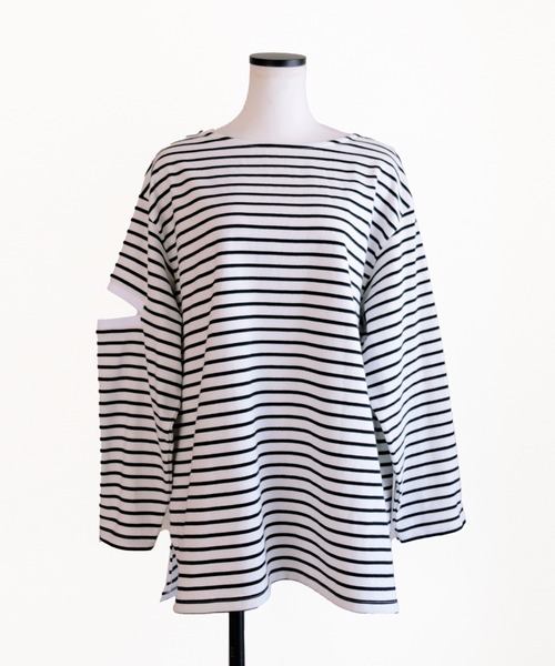 Marient(マリエント)の「ボーダースリットロンTEE(Tシャツ/カットソー・レディース・ブラック/オレンジ/ブルー/グリーン・FREE)」の13枚目の写真