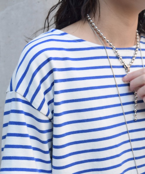 Marient(マリエント)の「ボーダースリットロンTEE(Tシャツ/カットソー・レディース・ブラック/オレンジ/ブルー/グリーン・FREE)」の18枚目の写真