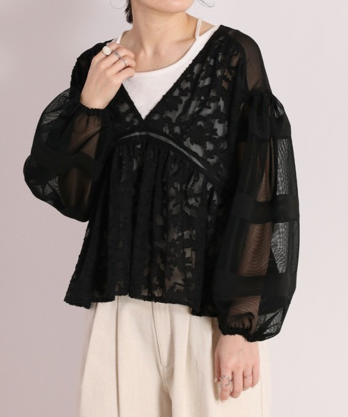 cepo（セポ）の「シアージャガード フレアブラウス（シャツ/ブラウス・レディース・ブラック/ベージュ/オフホワイト・M）」の14枚目の写真